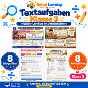 Textaufgaben Klasse 3: Edhed Learning Titelbild mit vier Materialvorschauen