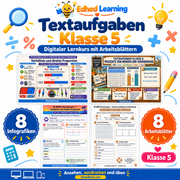 Textaufgaben Klasse 5: Edhed Learning Titelbild mit vier Materialvorschauen