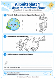 Arbeitsblatt 1: Unser wunderbarer Planet – Handlungen verbinden, ausmalen und zeichnen