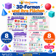 3D-Formen und ihre Flächen: Edhed Learning Titelbild mit vier Materialvorschauen