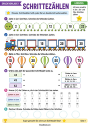 Arbeitsblatt „Schrittezaehlen“ aus dem Kurs Zählen in 2er-, 5er- und 10er-Schritten