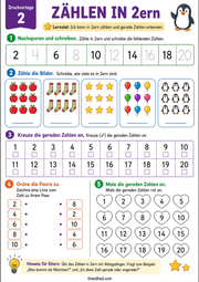 Arbeitsblatt „Zählen in 2ern“ aus dem Kurs Zählen in 2er-, 5er- und 10er-Schritten