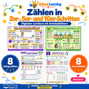 Zählen in 2er-, 5er- und 10er-Schritten: Edhed Learning Titelbild mit vier Materialvorschauen