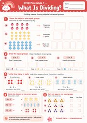 What Is Dividing A4 printable worksheet with equal-group division activities