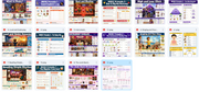 Grid of educational web pages with various topics on a white background