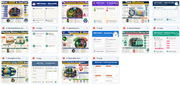 Grid of multiple web pages with various layouts and content on a white background