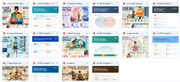 Grid of various web pages or digital content with different layouts and designs.