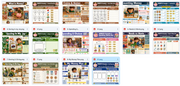 Grid of educational money-themed worksheets with children and various topics.