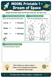 Dream of Space printable matching colouring and drawing worksheet