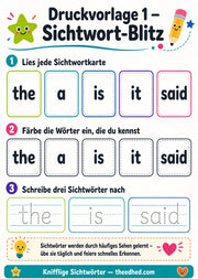 Englische Sichtwörter üben – Arbeitsblätter für Kinder – Arbeitsblatt 1: Sichtwort Blitz