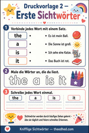 Englische Sichtwörter üben – Arbeitsblätter für Kinder – Arbeitsblatt 2: Erste Sichtwoerter