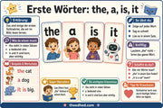 Englische Sichtwörter üben – Arbeitsblätter für Kinder – Infografik 2: Erste Woerter the a is it