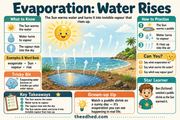 Evaporation Water Rises educational infographic showing Sun-warmed water vapour