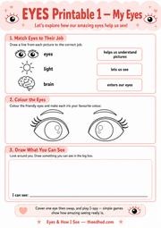 My Eyes matching colouring and drawing printable worksheet