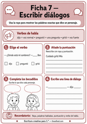 Ficha A4 imprimible sobre diálogos y puntuación en español.