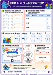 Ficha imprimible de estrategias para sumar y restar hasta 20