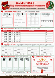 Ficha de actividades con caja de herramientas de multiplicación