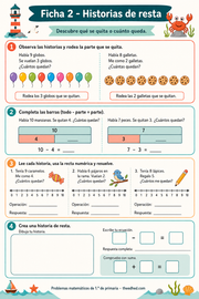 Ficha imprimible en español Historias de resta