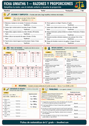 Ficha imprimible en español de razones y proporciones para 6.º grado