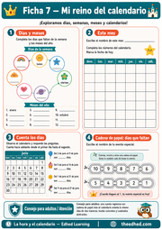 Ficha A4 en español para practicar días meses y calendarios