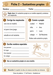 Ficha imprimible de sustantivos propios para niños de 6 a 7 años