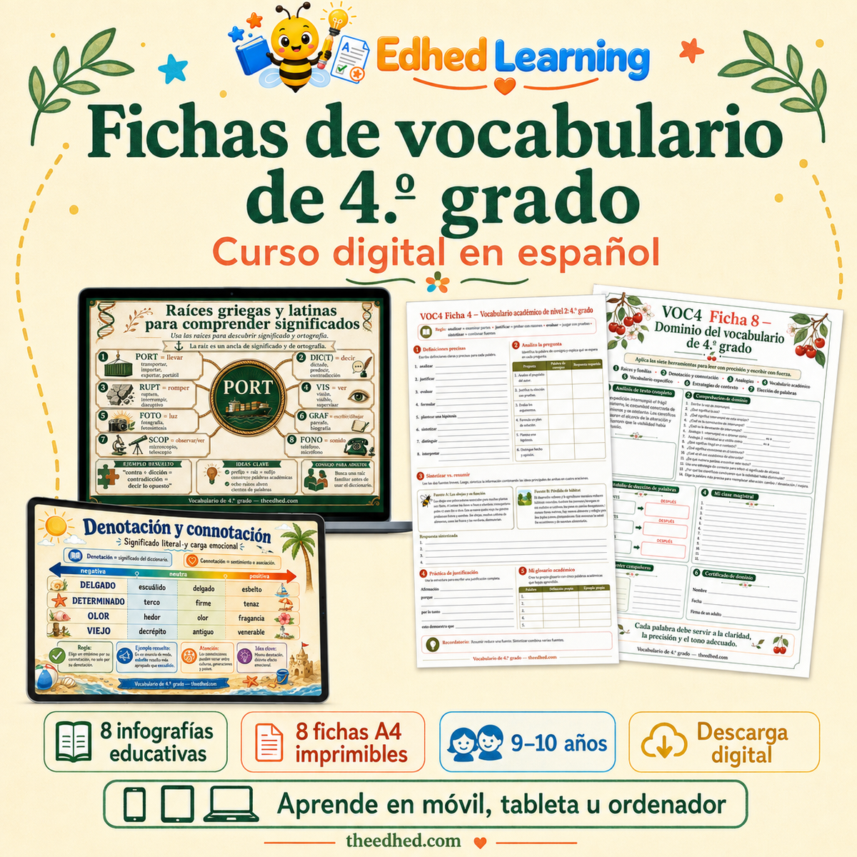 Fichas de vocabulario de 4.º grado - curso digital en español