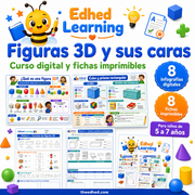 Curso digital en español Figuras 3D y sus caras con 8 infografías y 8 fichas imprimibles