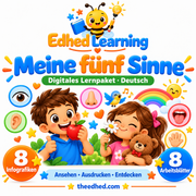 Meine fünf Sinne – Edhed Learning: 8 Infografiken und 8 Arbeitsblätter auf Deutsch