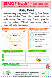 Grade 2 reading printable worksheet - The Main Idea | Grades 1–5 Reading Comprehension Mastery BUNDLE