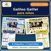 Galileo Galilei para niños: curso digital con 8 infografías y 8 imprimibles en español
