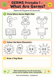 What Are Germs printable activity worksheet for children ages 4–6