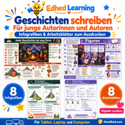 Geschichten schreiben für Kinder – Kreative Arbeitsblätter – Edhed Learning: 8 Infografiken und 8 Arbeitsblätter