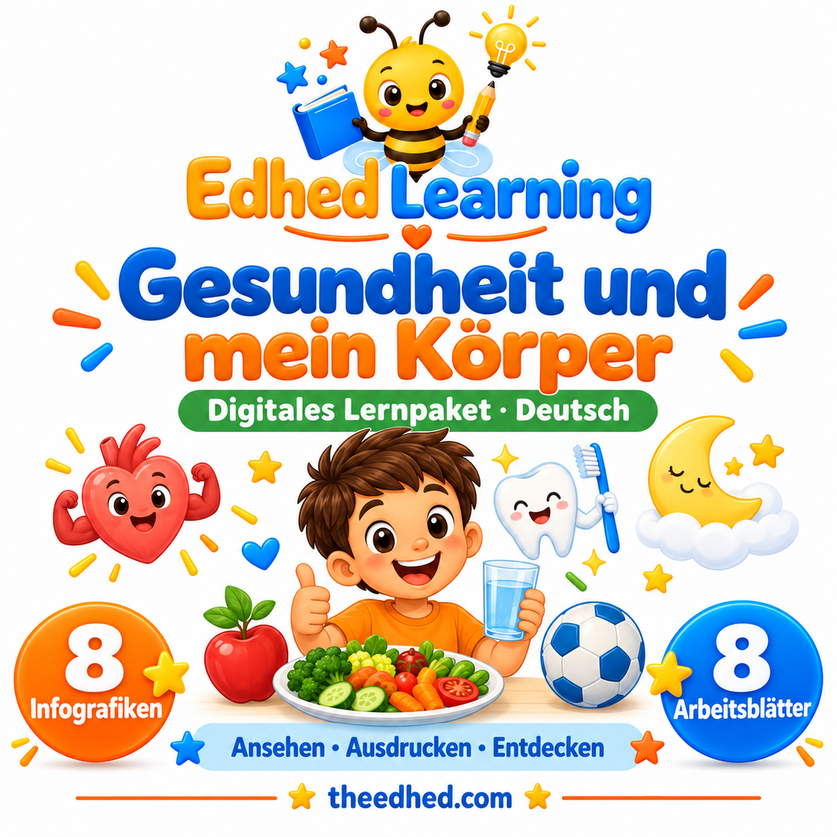 Edhed Learning Lernpaket Gesundheit und mein Körper mit 8 Infografiken und 8 Arbeitsblättern