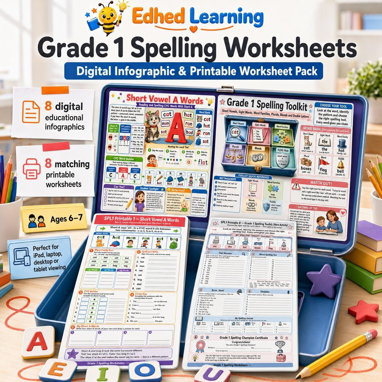 Edhed Learning Grade 1 Spelling Worksheets digital course product image