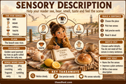 Sensory Description Grade 2 creative writing infographic using the five senses