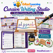 Grade 2 Cursive Practice Sheets digital infographic and printable worksheet pack cover