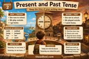 Present and past tense teaching infographic for Grade 2 sentence writing