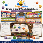 Grade 3 sight words worksheets digital course with 8 infographics and 8 printable worksheets for ages 8 to 9