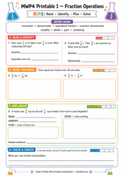 Printable Grade 4 fraction operations word problems worksheet