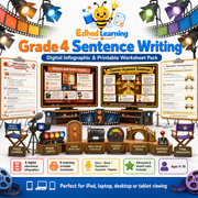 Grade 4 Sentence Writing Worksheets digital course with 8 infographics and 8 A4 printables