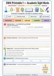 Printable Grade 4 worksheet for important describe explain compare and similar