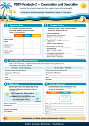 Connotation and denotation printable worksheet for ages 9 to 10