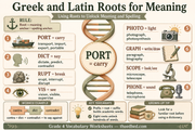 Greek and Latin roots for meaning Grade 4 vocabulary infographic