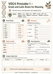 Greek and Latin roots printable worksheet for ages 9 to 10