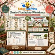 Grade 4 Vocabulary Worksheets digital course with 8 infographics and 8 printable worksheets