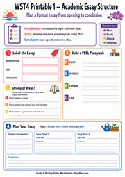 A4 Academic Essay Structure printable worksheet for ages 9 to 10