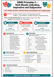 Grade 5 verb moods printable worksheet
