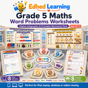 Grade 5 maths word problems digital course with 8 infographics and 8 printable worksheets for ages 10 to 11