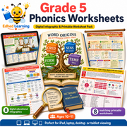 Grade 5 phonics worksheets digital course with 8 infographics and 8 printable worksheets for ages 10 to 11 by Edhed Learning