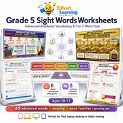 Grade 5 Sight Words Worksheets digital course with 8 infographics and 8 printable worksheets for ages 10–11